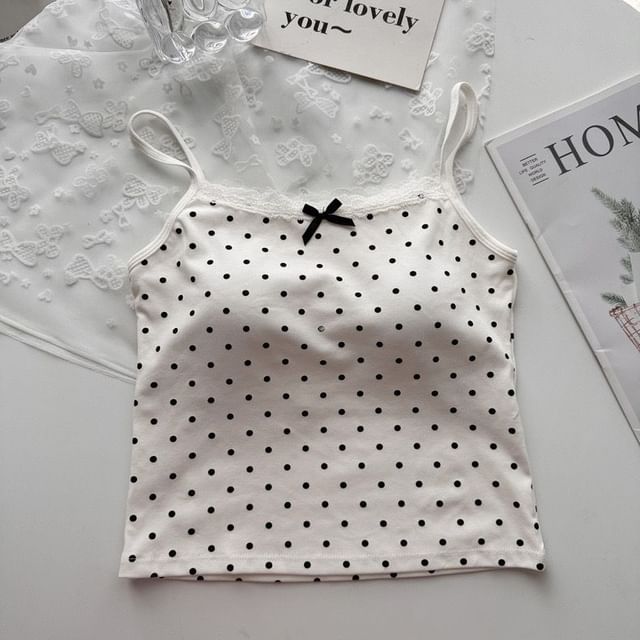 Scoop Neck Lace-Trim Dotted Slim Camisole