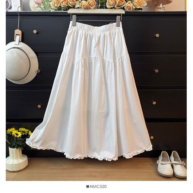Ruffled-Trim Maxi A-Line Skirt High-Rise