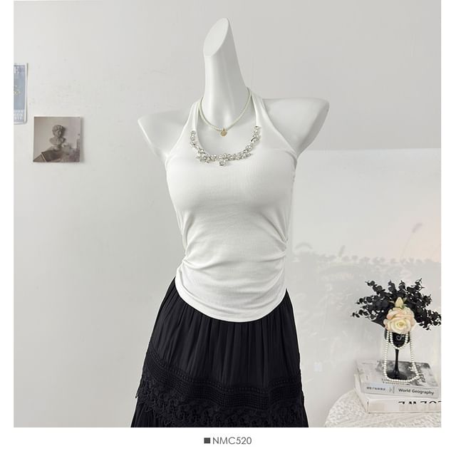 Rhinestone Halter Neck Slim Tank Top