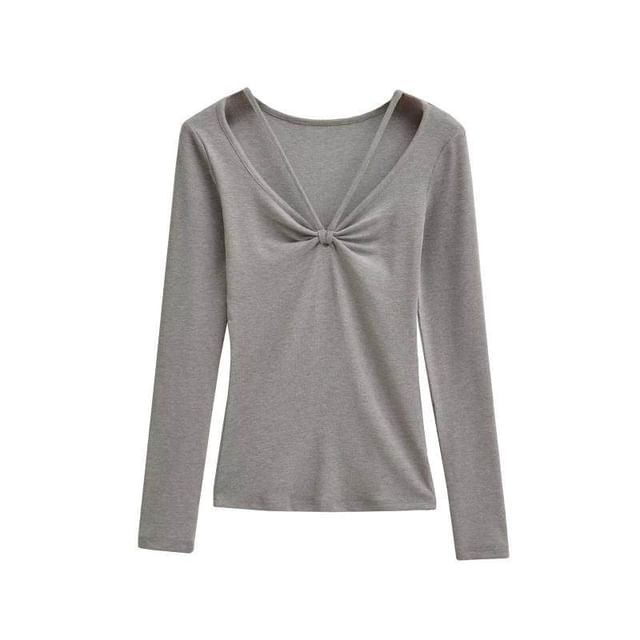 Ruched Crew Tee - Long Sleeve V-Neck