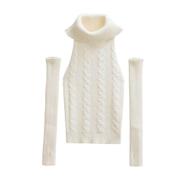 Turtleneck Knit Top with Arm Warmers - Sleeveless