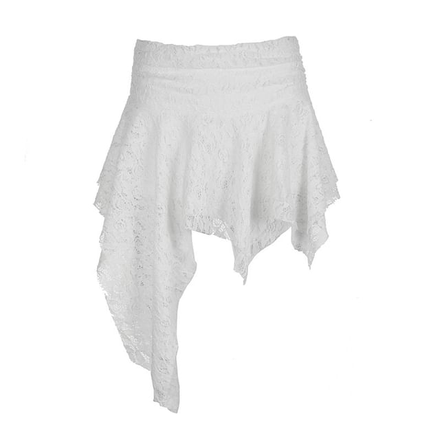 Asymmetric Lace Mini A-Line Skirt with Low Rise