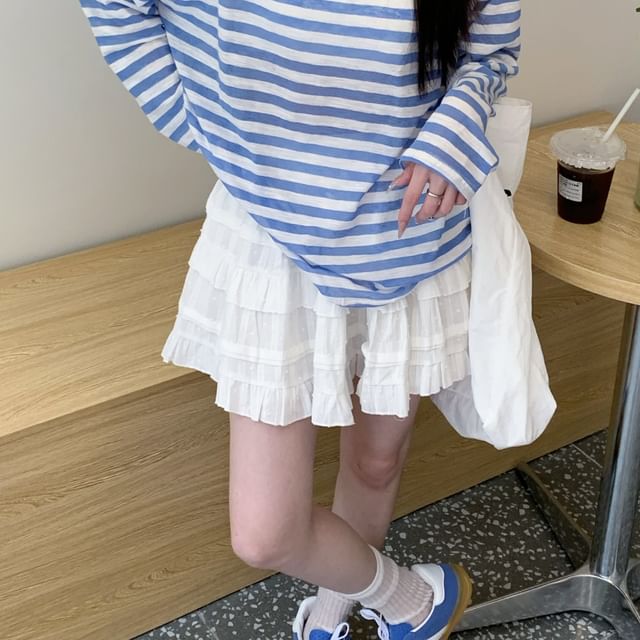 Breton Striped Long-Sleeve Tee with Mini Skirt