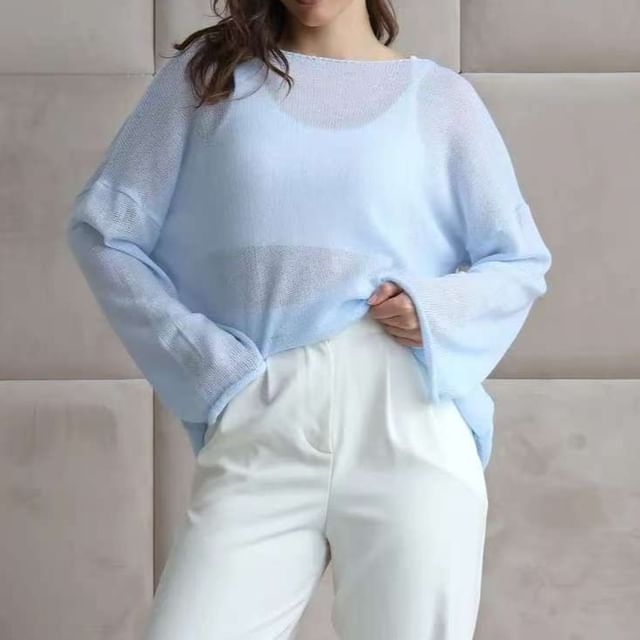 Boat Neck Knit Top with Long Sleeves