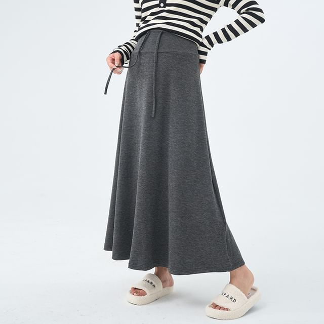 Maternity Drawstring Waist Plain Maxi A-Line Skirt