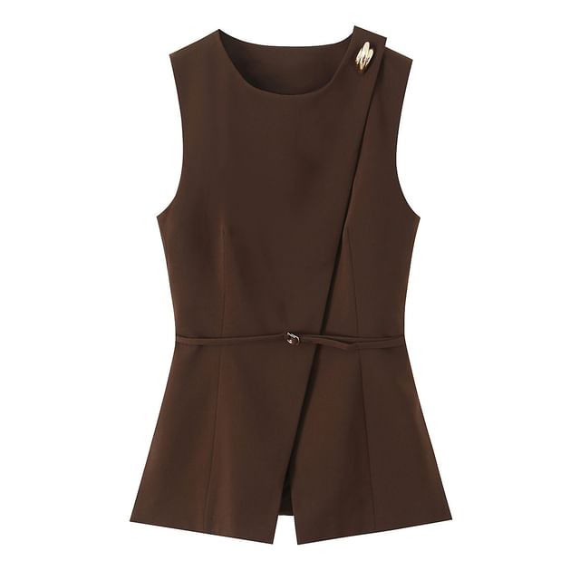 Asymmetrical Plain Sleeveless Top & Wide Leg Pants