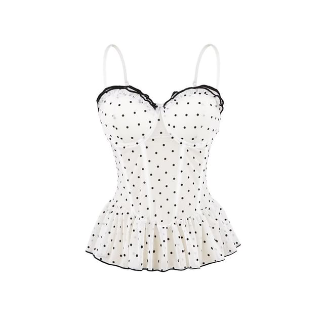 Sweetheart Neckline Polka Dot Ruffled Hem Camisole