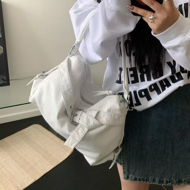 Buckled Faux Leather Shoulder Bag