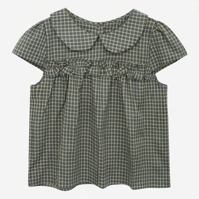 Collared Plaid Cropped Tee with Short Sleeves