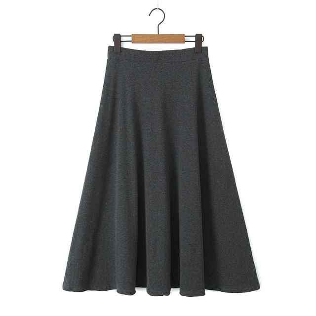 Black Short-Sleeve V-Neck Asymmetrical Plain T-Shirt with High Waist Maxi A-Line Skirt - Altfashion Shop