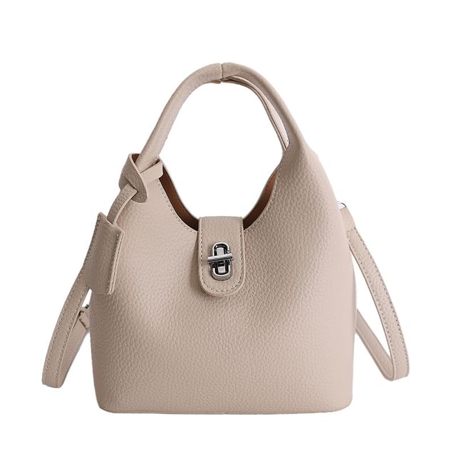 Set: Buckled Faux Leather Bucket Bag + Insert Bag