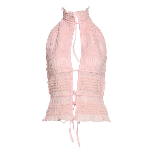 Ruffled Open-Back Halter Crop Tank