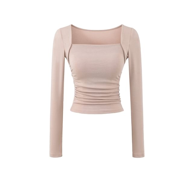 Ruched Square Neck Long-Sleeve Crop Tee