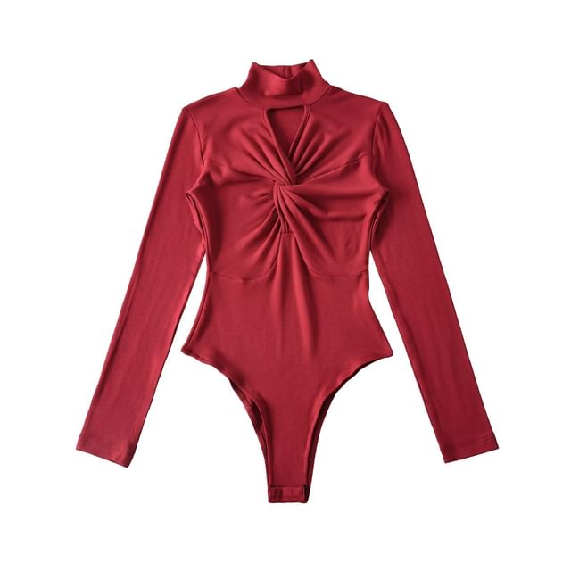 Twisted Mock Neck Long-Sleeve Bodysuit Top