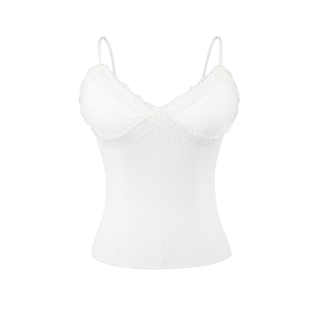 V-Neck Lace Trim Camisole Top
