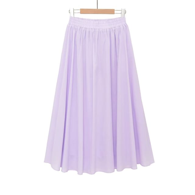 High Waist Plain Midi A-Line Skirt