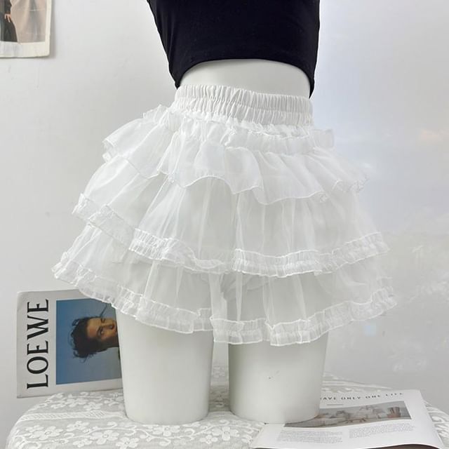 Mid Waist Sheer Mini Tiered Skirt