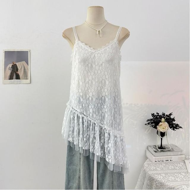 V-Neck Lace Asymmetrical Camisole Top