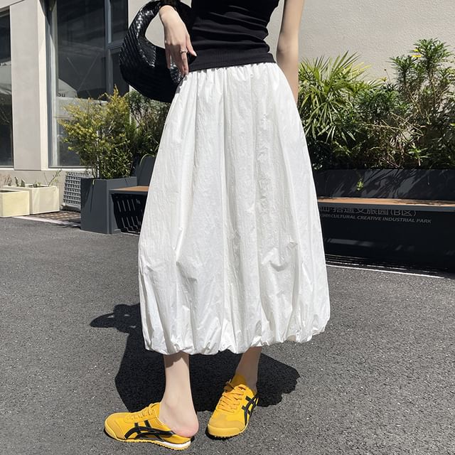 High Waist Plain Midi Skirt