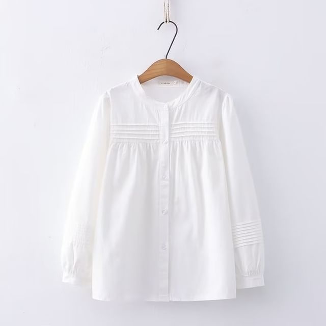 Stand Collar Pleated Shirt with Sleeve Options