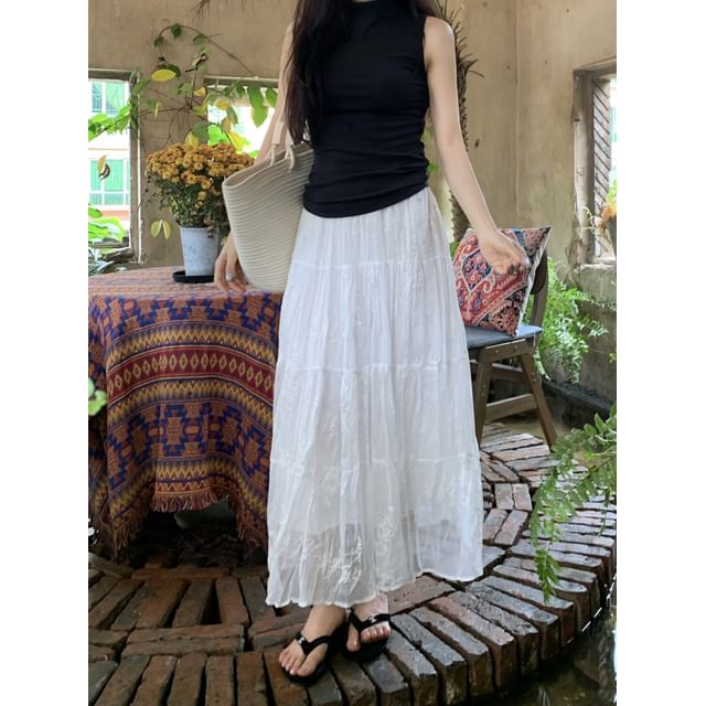 High Waist Lace Maxi A-Line Skirt