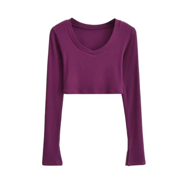 V-Neck Long Sleeve Cropped Tee