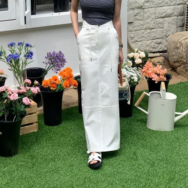 High Waist Plain Cargo Maxi Pencil Skirt