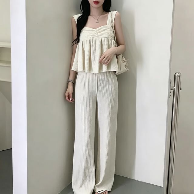 Square Neck Crop Top & Wide Leg Pants