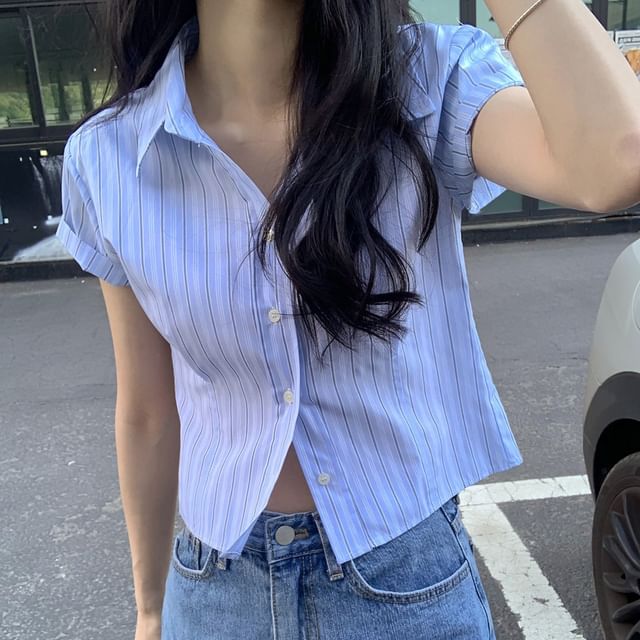 Collared Button Crop Blouse