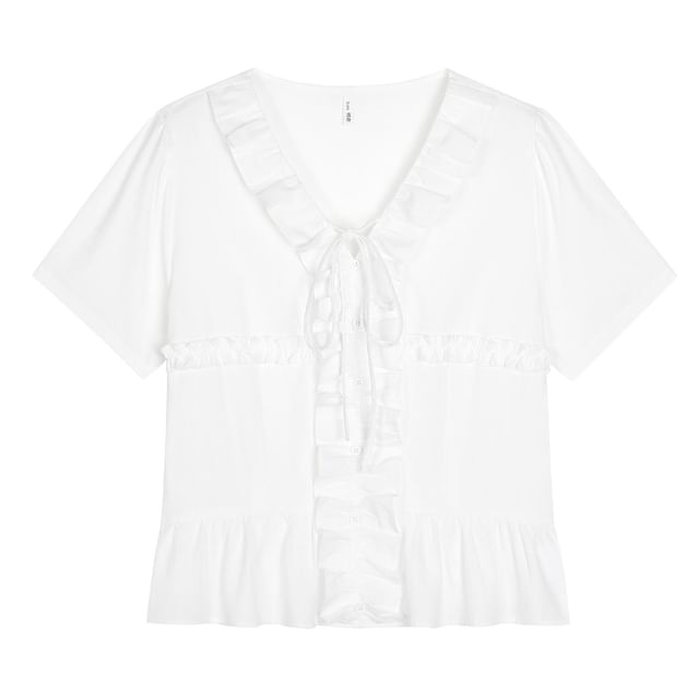 V-Neck Ruffled Blouse and Midi Skirt