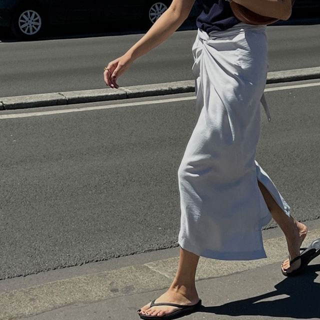 High Waist Plain Slit Midi Straight Skirt