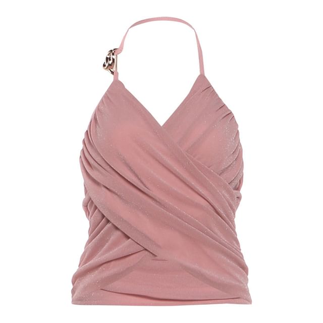 Ruched Wrap Halter Top in Solid Color
