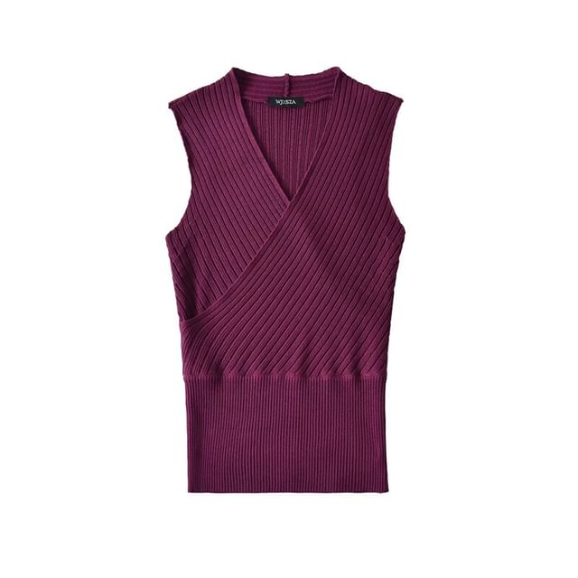 Sleeveless V-Neck Plain Knit Top