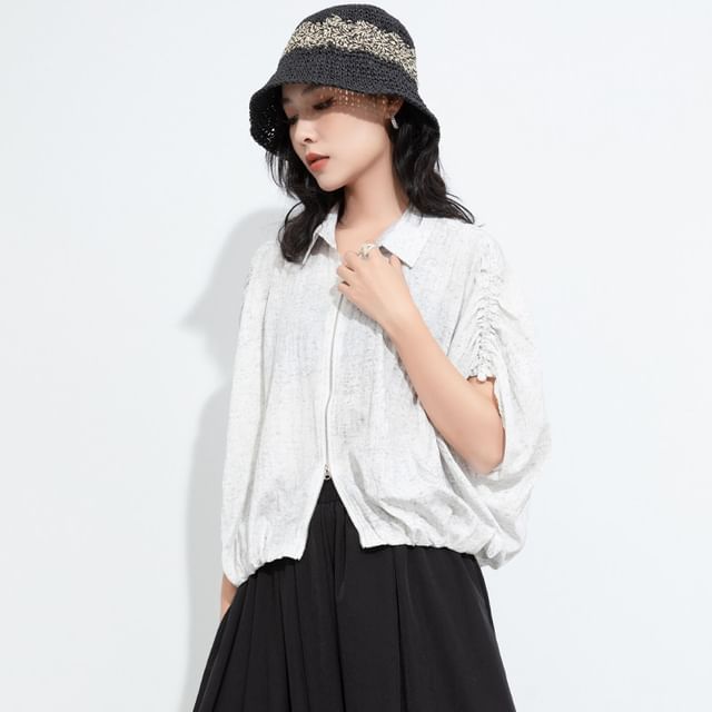 Dye Drawstring Zip Top with Batwing Sleeves