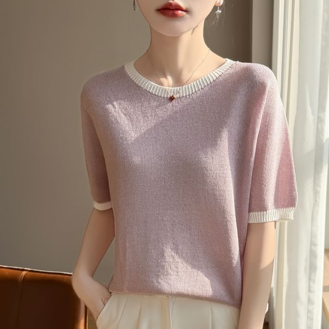 Two Tone Pointelle Knit Top
