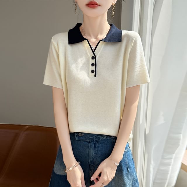 Two Tone Button Knit Top