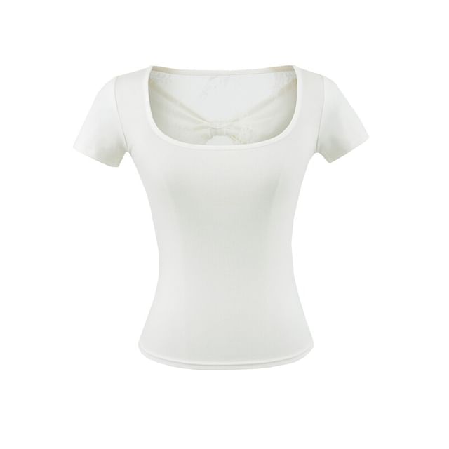 Square Neck Lace Trim Short-Sleeve Top
