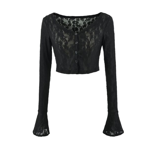 Lace Camisole and Bell Sleeve Cardigan Duo