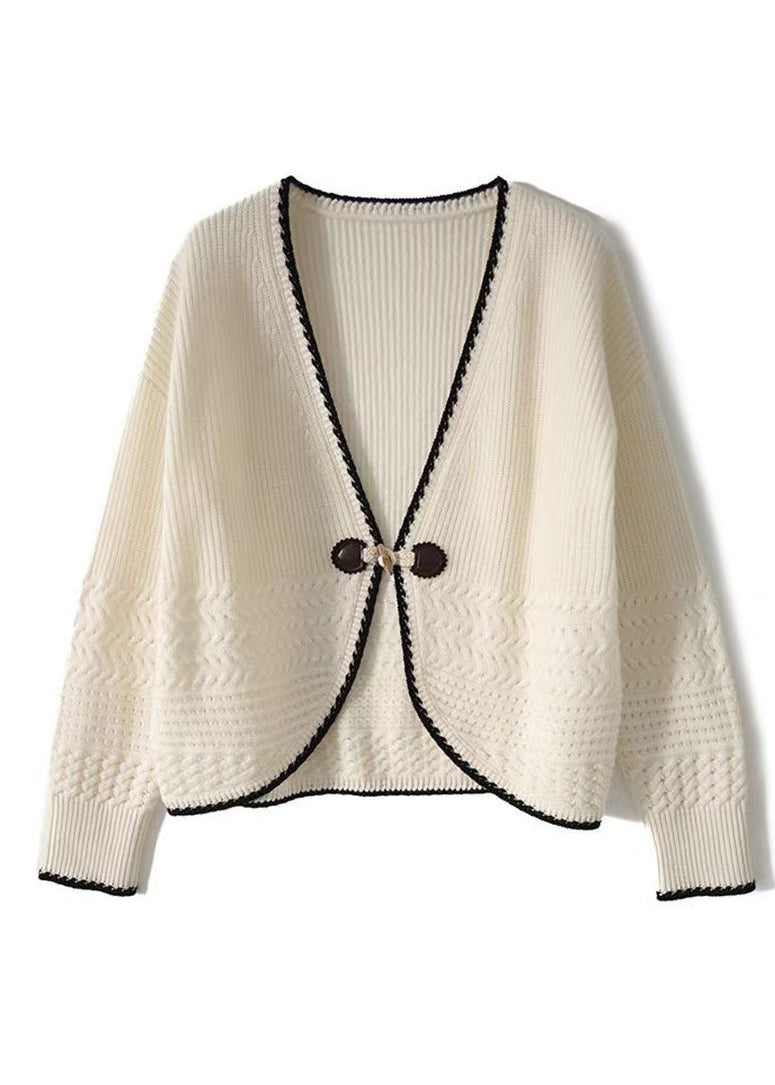 Damen Beige V-Ausschnitt Wollstrickjacke Herbst QC049