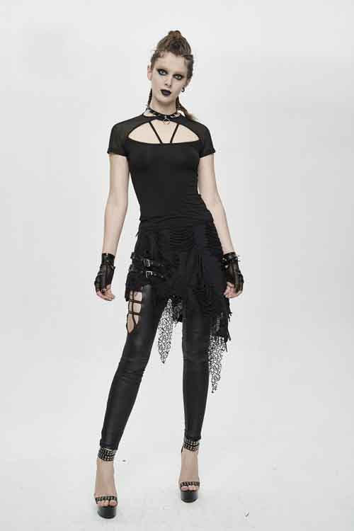 Women's Pants and Sexy Leggings with Ripped Skirt Faux Two-Piece Look
