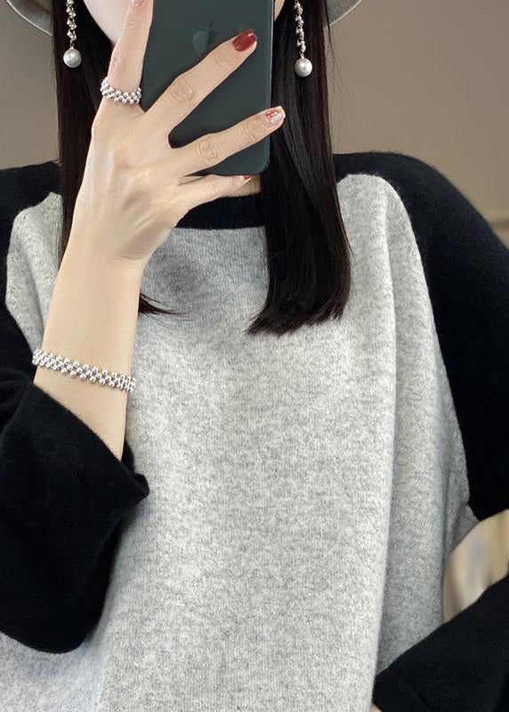 Süße rosa O-Ausschnitt Patchwork Wolle Strick Pullover Top Herbst QP011