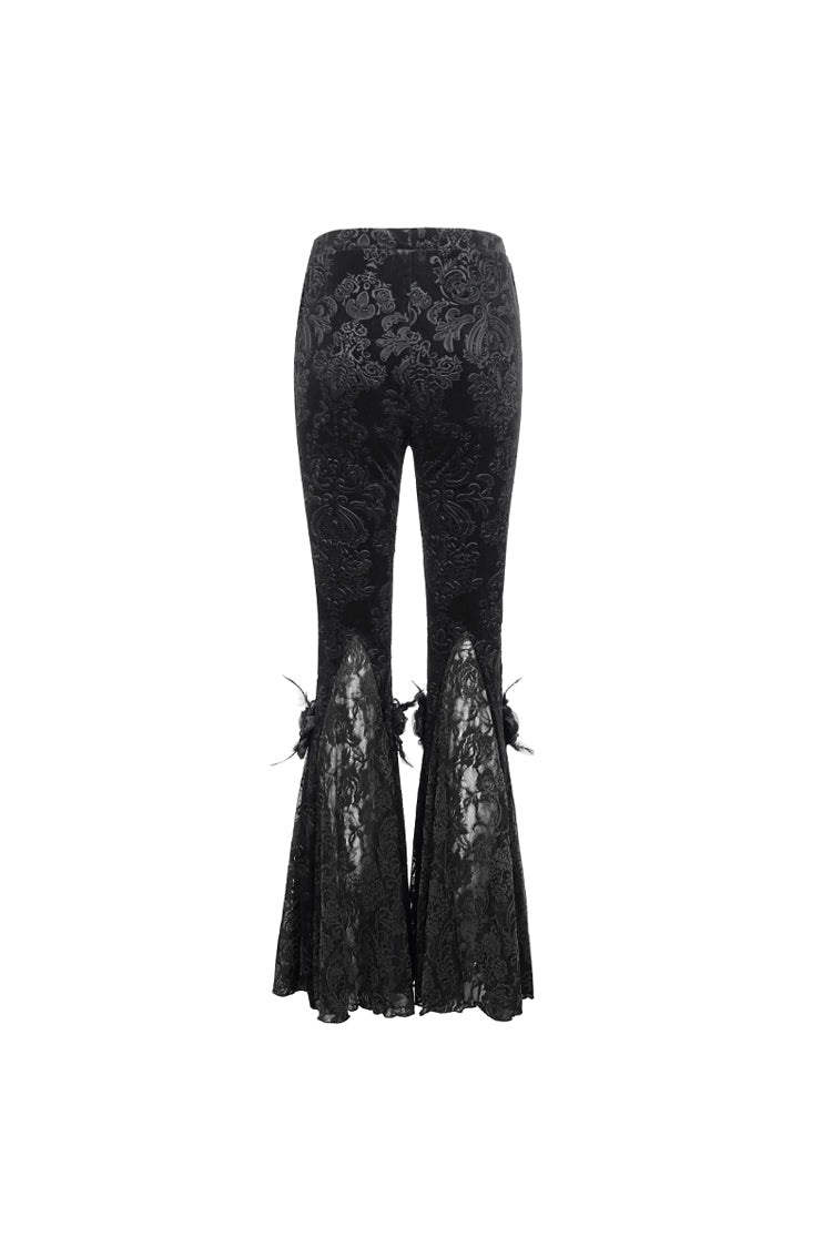 Dark Floral Lace Trimmed Flared Trousers for Women - Gothic