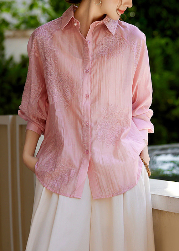 Elegante weiße Seidenhemden mit Peter-Pan-Kragen und bestickten Knöpfen, Herbst EE019