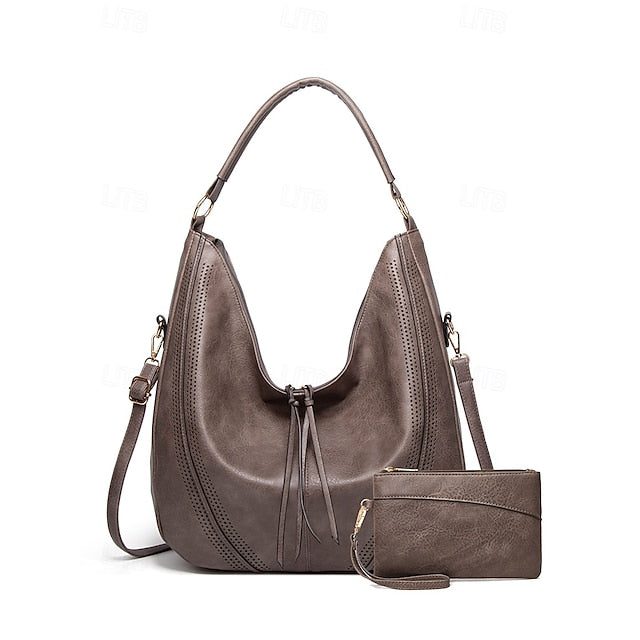Set Women's Leather Bag Hobo with Matching Wallet Faux