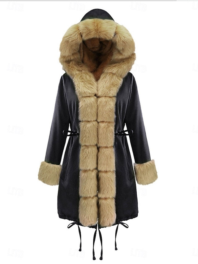 Breathable Fur Warm Collar Coat Women's Pocket Faux