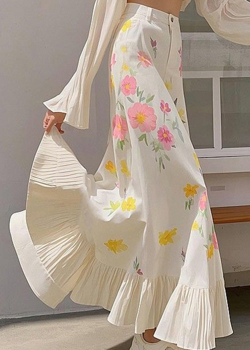 Pink Cotton Waist New Spring Skirts High Print Wrinkled