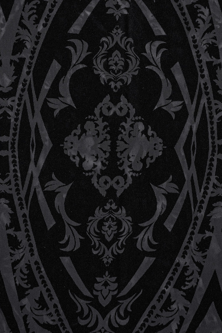 Sheer Mesh Lace-Up Embroidered Gothic Skirt for Women in Black