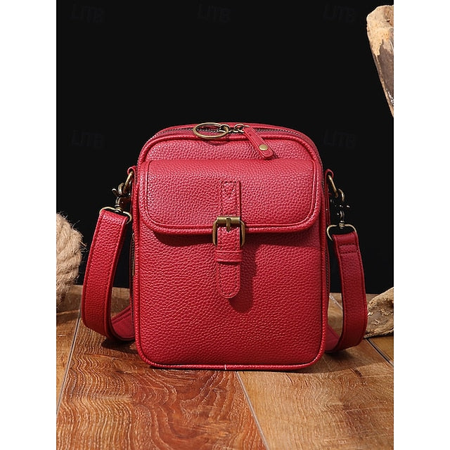 Bag Front Brown with Faux Vintage Leather Women's Crossbody