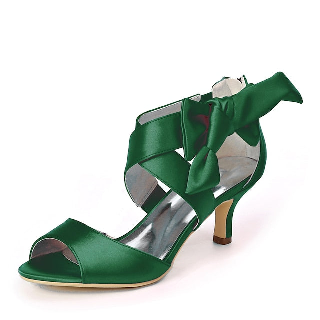 Bridal Women's Open Bowknot Heel Shoes Wedding Kitten