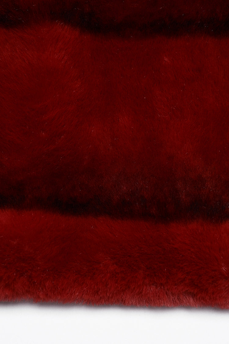 Crimson High-Neck Punk Faux Fur Short Cape with Buckle Straps